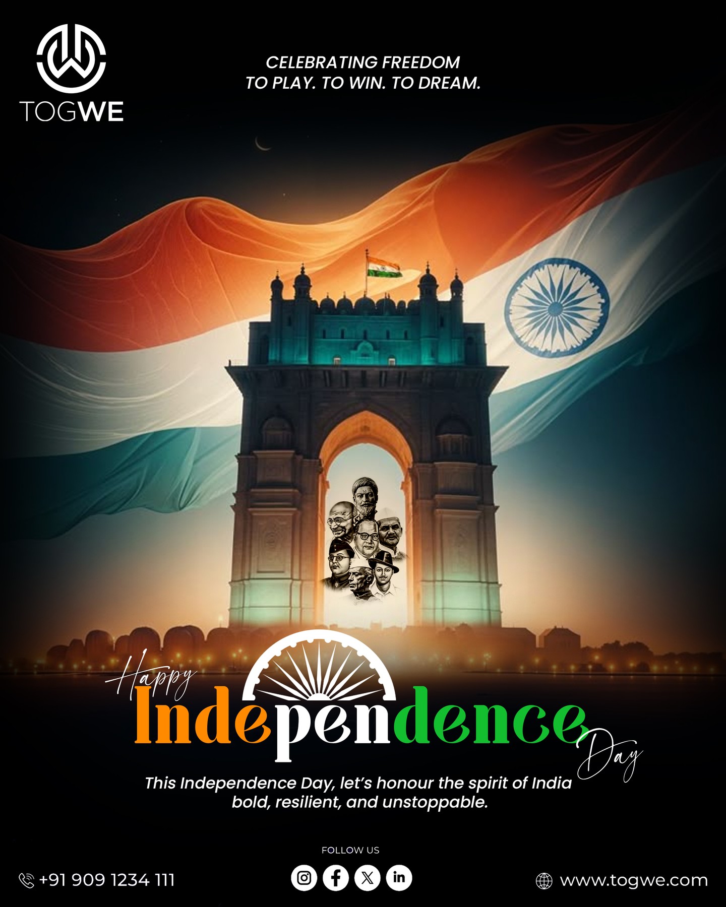 This 15th August, we salute the spirit of freedom that lives in every dreamer, doer, and game-changer. 
#IndependenceDay #FreedomToPlay #TogweCelebrates #ProudlyIndian